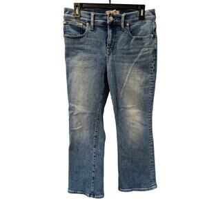 Madewell Kick Out Jeans Blue Mid-Rise Petite 28P Stretch Denim Raw Hem Classic